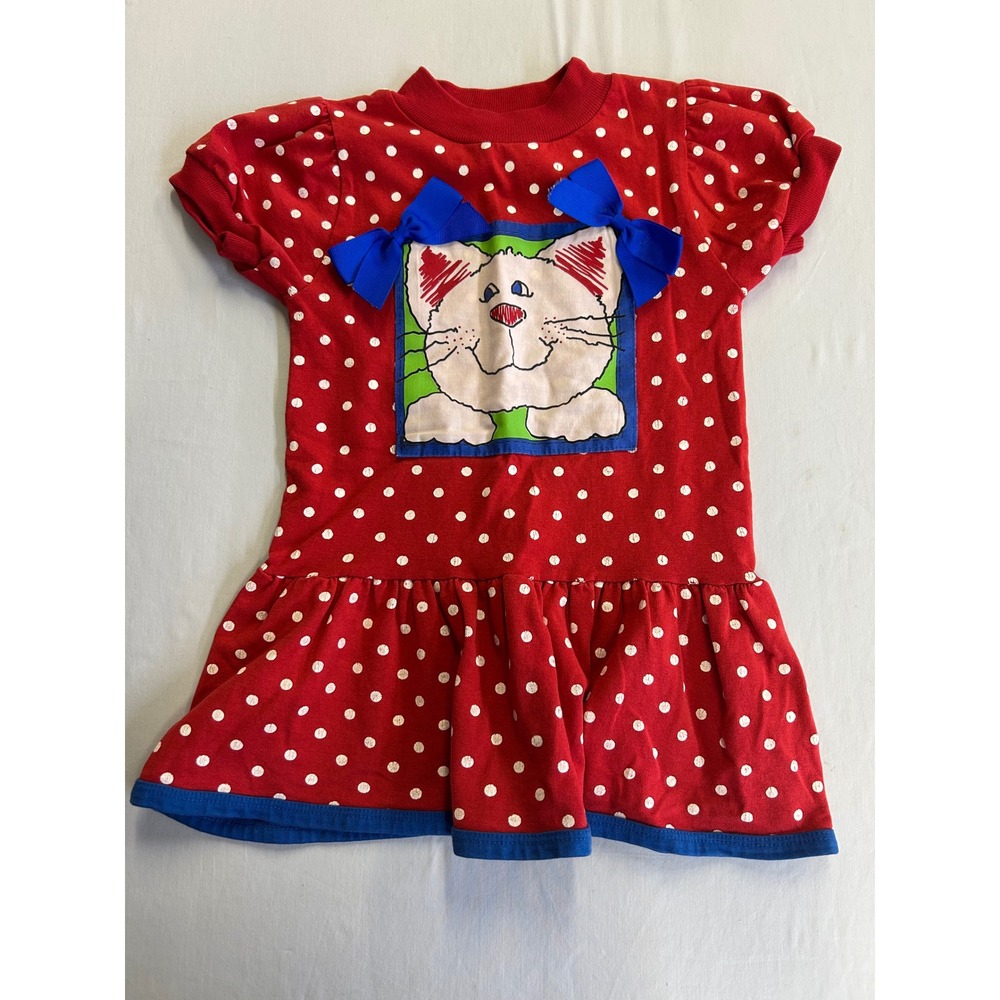 Vintage Buster Brown Cat Polka Dot Red Blue Bows Size 3T Made in USA